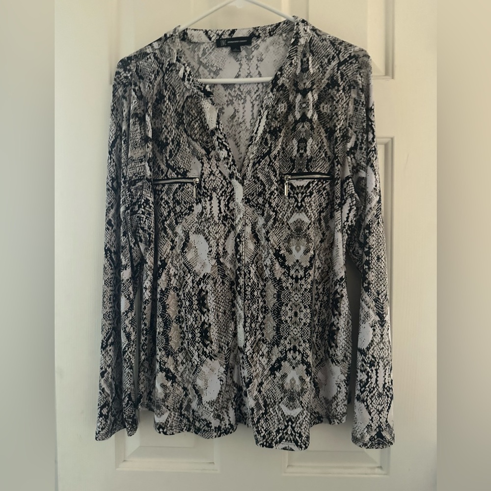 INC International Concepts Black and White Snakeskin Blouse